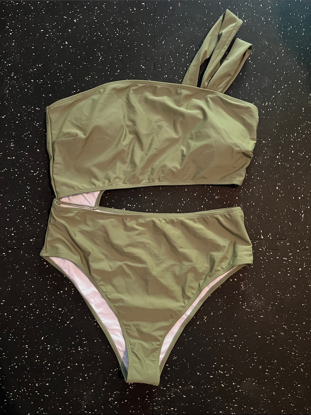 One-Shoulder Olive Cutout One-Piece Swimsuit